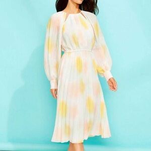 Gibson Latimer Pleated Pastel Watercolor Blouson Midi Dress